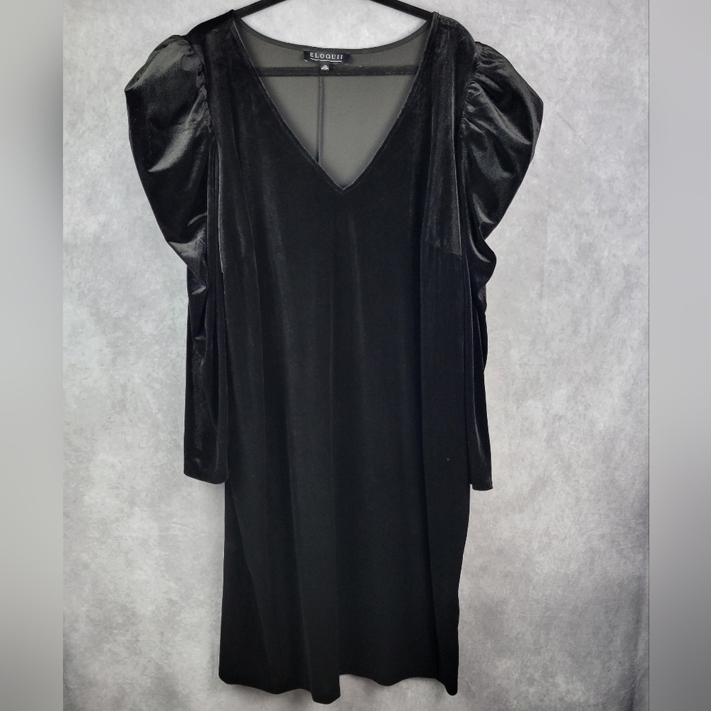 Eloquii Black puffy Sleeves Velvet Dress Plus mini/knee length Women's SZ 24